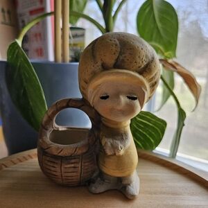 Vintage UCTCI Japan Yellow Hat Girl Figurine with Flower Basket